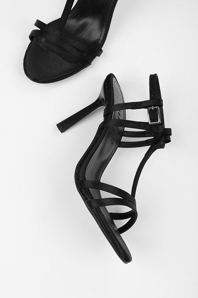 Shoeberry Women's Pace Black Satin Heeled Shoes