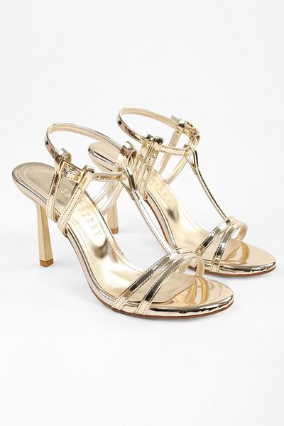 Shoeberry Women's Pace Gold Shiny Heeled Shoes