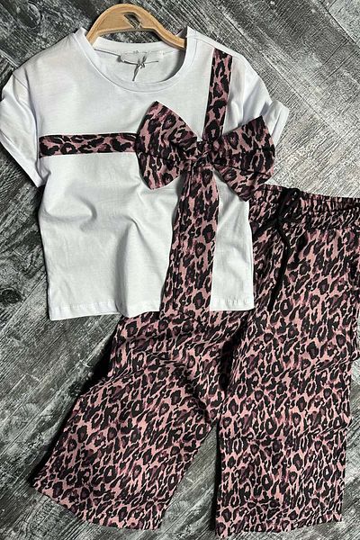 Riccotarz Tricou cu fundă cu imprimeu leopard pentru fete Set de top cu fund de in leopard