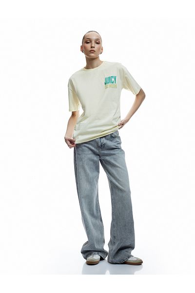 Koton Cotton Short Sleeve Crew Neck Back Fruit and Lemon Printed T-Shirt