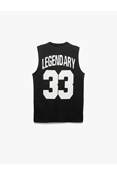 Koton Pamuklu Bisiklet Yaka Arkası Baskılı Oversize Spor Kolsuz Tişört