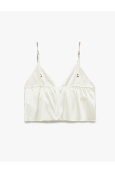 Koton V-Neck Strappy Bridal Satin Crop Pajama Top