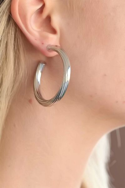 Moco Silver Color Hoop Metal Earrings