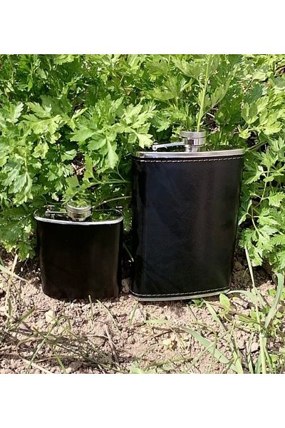 PİRAMİGO 9 oz and 4 oz Steel Flask Set with Leather Bag