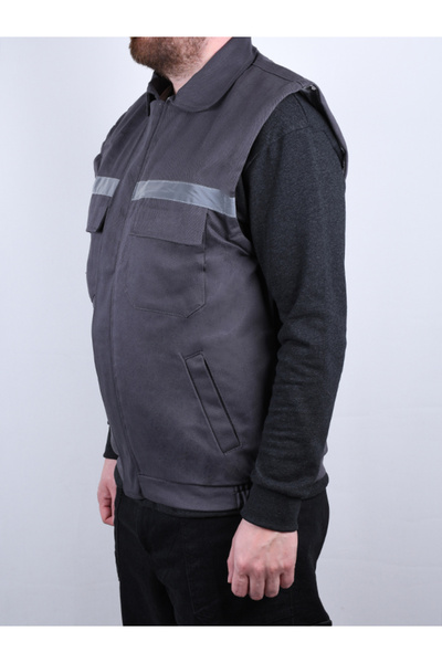 By Okat Men's Gabardine Reflective Work Vest with Quilted Velcro and Flat Pockets