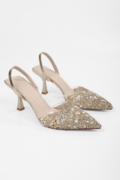 Shoeberry Transparenter Stiletto-Absatz für Damen mit Opal-Goldstein