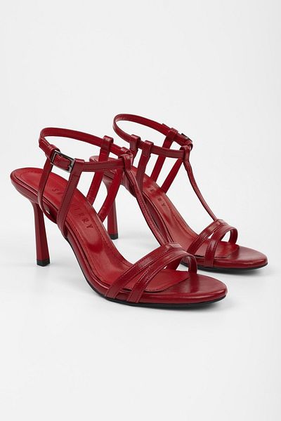 Shoeberry Women's Pace Red Skin Heeled Shoes