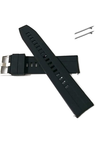 PREPARE 22 Mm Akıllı Pimli Kauçuk Silikon Akıllı Saat Kordon Kayış Siyah Pim ...
