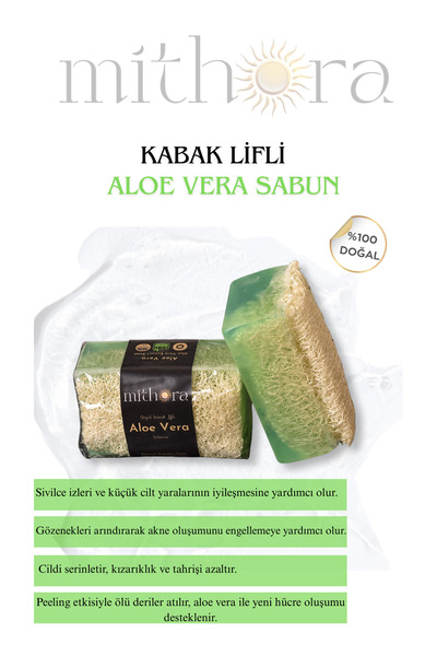 Mithora Doğal Kabak Lifli El Yapımı Nemlendirici Etkili Aloe Vera Sabun 120 Gr.