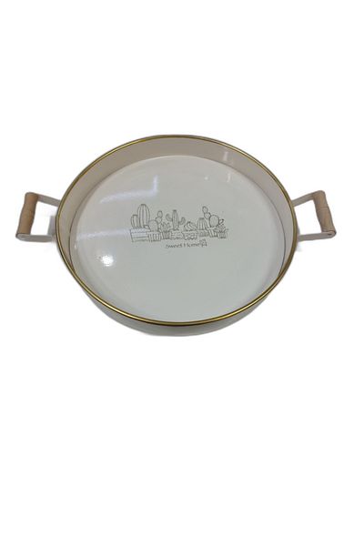 ERGENÇLERZÜCCACİYE Sweet Home Wooden Handle Wrought Iron Round Tray 37cm