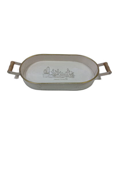ERGENÇLERZÜCCACİYE Sweet Home Ahşap Saplı Ferforje Oval Tepsi 38x21 cm