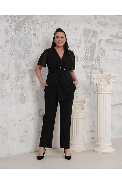 Butik Nilyam Γυναικείο βραδινό κοστούμι με διπλό σιφόν με κουμπιά με λεπτομέρεια 24723