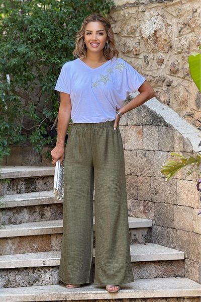 Nevin Kaya Moda Πράσινο παντελόνι Palazzo