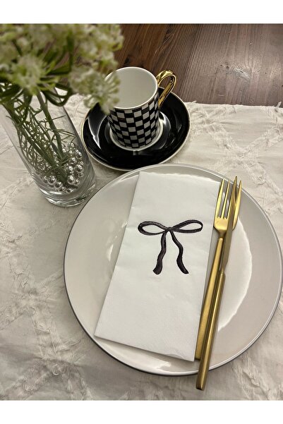 kidspartim منديل نادل مطوي بطبعة فيونكة بيضاء مذهبة باللون الأسود 16 قطعة