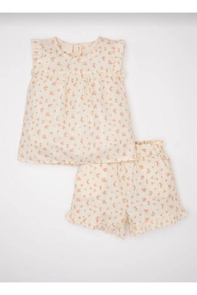 Hzmis Κοριτσίστικο Σετ Κρέμα με Floral Σορτς