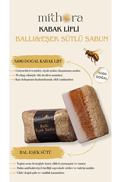 Mithora Doğal Kabak Lifli Akne Ve Sivilce Karşıtı Ballı Eşek Sütlü Sabun 120 Gr.