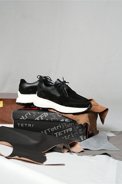 TETRİ Juno Model Genuine Leather Handmade Men's Black Suede Casual Shoes