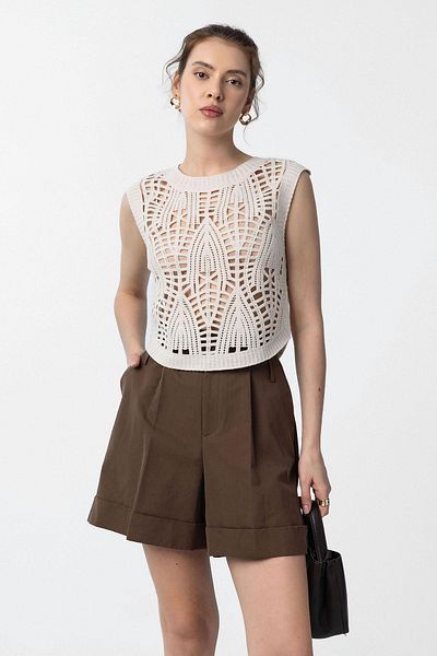 Antioch Ecru Knitted Detailed Women's Vest