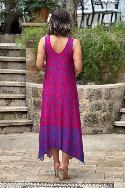 Nevin Kaya Moda Rochie din bumbac cu curea cu cataramă cu model etnic fucsia