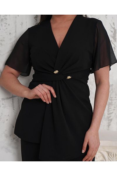 Butik Nilyam Γυναικείο βραδινό κοστούμι με διπλό σιφόν με κουμπιά με λεπτομέρεια 24723