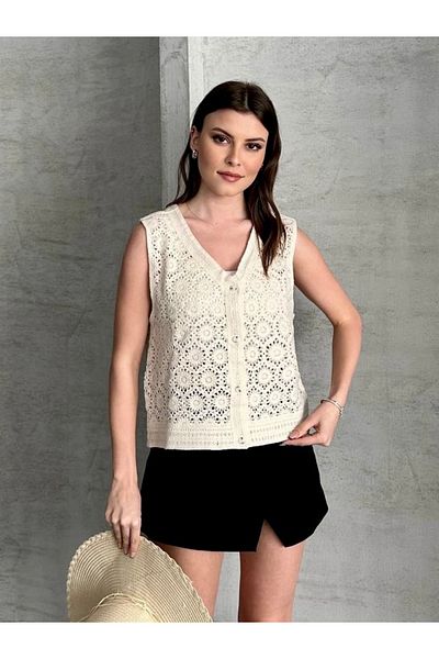 HandCo Knitted Thin White Openwork Summer Vest