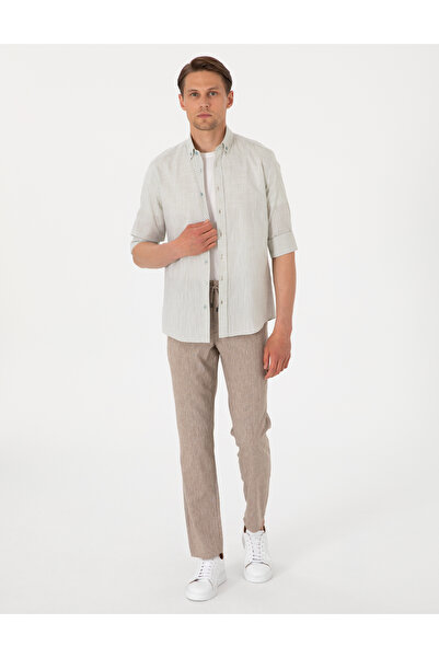 Pierre Cardin Çağla Keten Görünümlü Slim Fit Uzun Kollu Gömlek 50307025-VR016