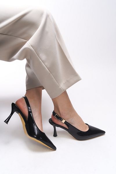 Riccon Theftrine Women's Pointed Toe Heeled Shoes 0012106   Black Patent Leather