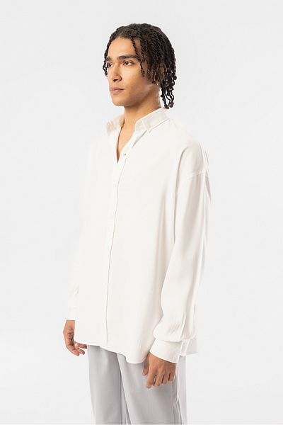 EGHO Linen Blended Comfortable Fit Off-Shoulder Men's Plain Shirt, Men's Plain Shirt
