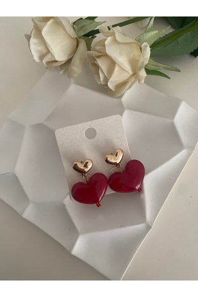 Dionme Zra Red Gold Heart Earrings