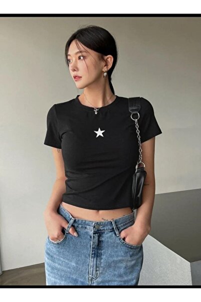 EDVESS Top crop cu stea neagră