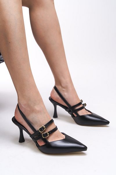 Riccon Qilyrra Women's Pointed Toe Heeled Shoes 00128306   Black Skin