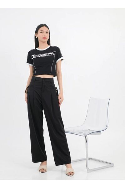 EDVESS White Black Crop Retro T-Shirt - Y2k Harajuku Slim Fit, Short Sleeve, Short Sleeve