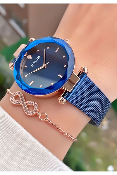 Homies Navy Blue Waterproof Women's Wristwatch and Bracelet Gift