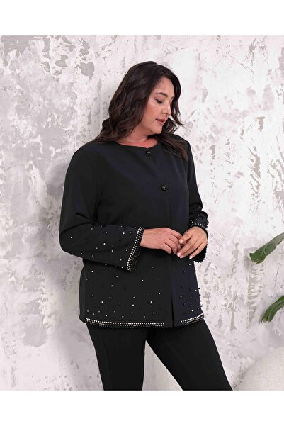 Butik Nilyam Чорний піджак з перламутровою деталізацією плюс розмір 24500
