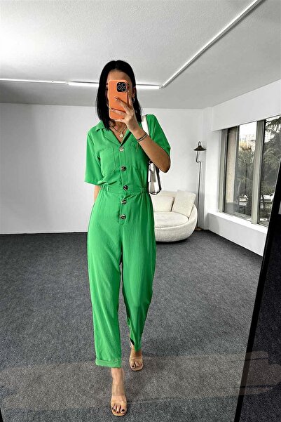 Qaju Кнопкована кишеня Майстерний комбінезон (зелений)