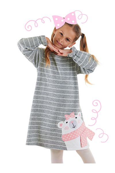 Denokids Striped Teddy Bear Dress for Girl
