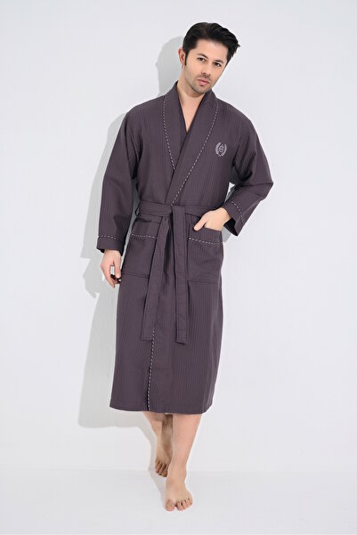 Nuşa Men Embroidery Stylish Natural Bamboo Cotton Men's Dressing Gown