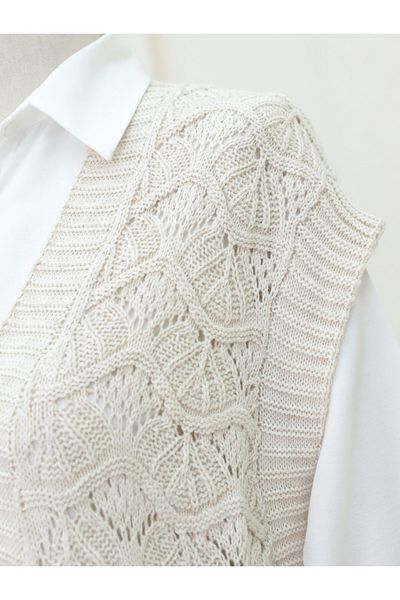 Modamorfo Long Knitwear Vest Openwork Stone Model