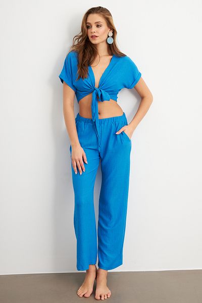 Cool & Sexy Costum de damă albastru cu cravată Q1012