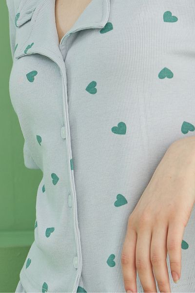 Siyah İnci Set de pantaloni scurți cu guler de cămașă, cu imprimeu cu inimă albastră