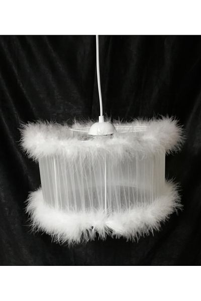 TEKAY AYDINLATMA White Red Pink Black Girl Boy Children's Room Feather Chandelier Bedroom Chandelier Diameter 30 cm