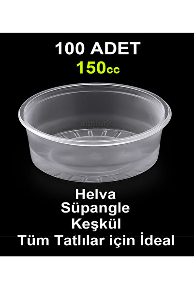 abnturk 100 Adet 150cc Şeffaf Plastik Spangle Keşkül Sütlaç Helva Sup Tatlı M...