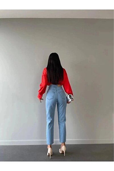 TugsatTasarTekstil Жіночі джинси з високою талією, світло-сині, модель «бойфренд», преміум-якість