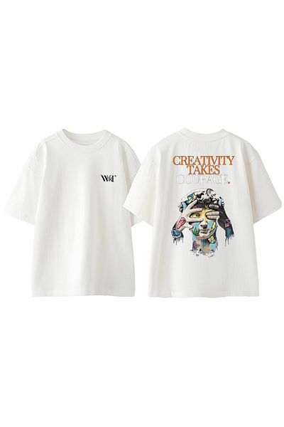 THEWERT Greativity Takes Design Πίσω εμπριμέ βαμβακερό λευκό μπλουζάκι Oversize