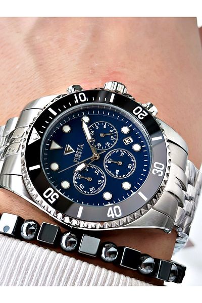 Fiesta Silver Color Function Steel Sk Mechanism Steel Men's Wristwatch + Bracelet
