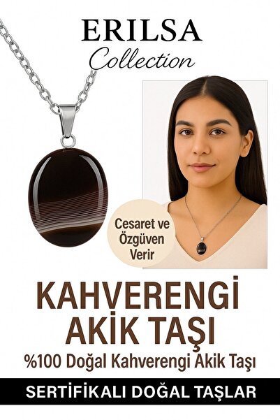 Erilsa Certified Oval Brown Agate Stone Natural Stone Necklace Balance and Pr...