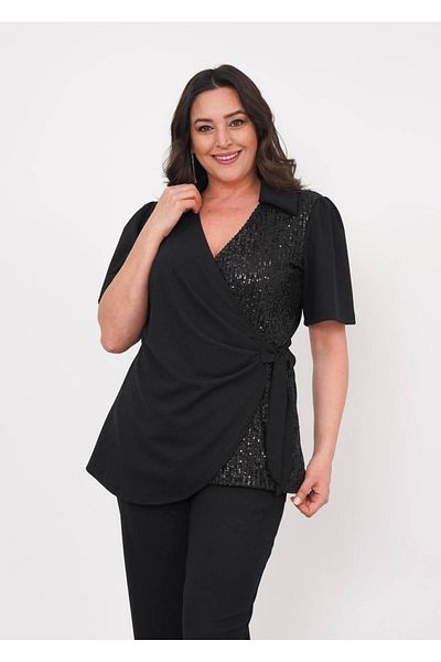 Butik Nilyam Γυναικείο ελαστικό βραδινό κοστούμι με διπλό στήθος με λεπτομέρεια παγιέτα 24717