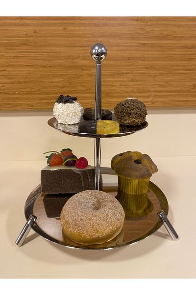 PLUS HOME Presentation Service Plate 2 Tier Cooky Holder with Legs Steel Silver