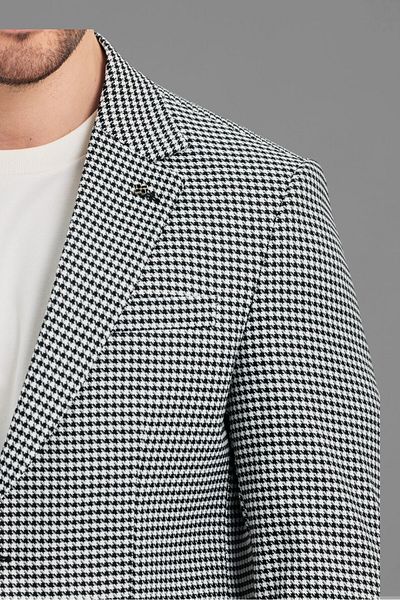 Frappoli Ανδρικό μπουφάν Pomfetti με μοτίβο μαύρο Houndstooth Slim Fit Blazer (Plus Size - Oversize)