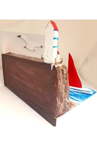 ELSA حامل كتب خشبي بتصميم خاص وحامل قلم بطابع مدينة البحر